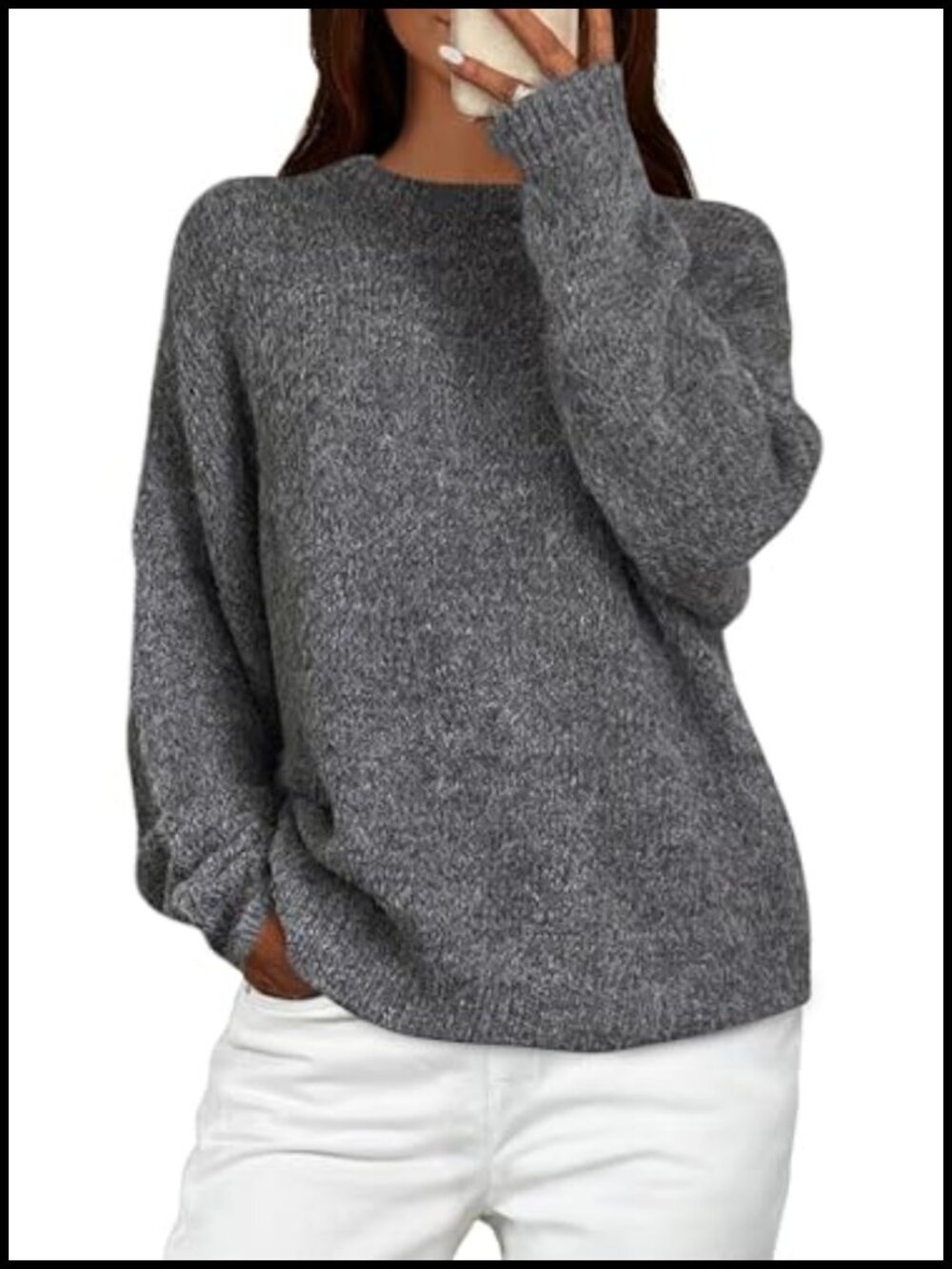 Women's Oversized Crew Neck Long Sleeve Chunky Knit Pullover Sweater